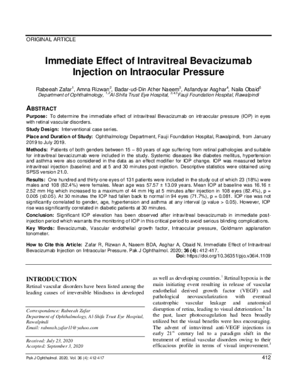 (PDF) Immediate Effect of Intravitreal Bevacizumab Injection on ...