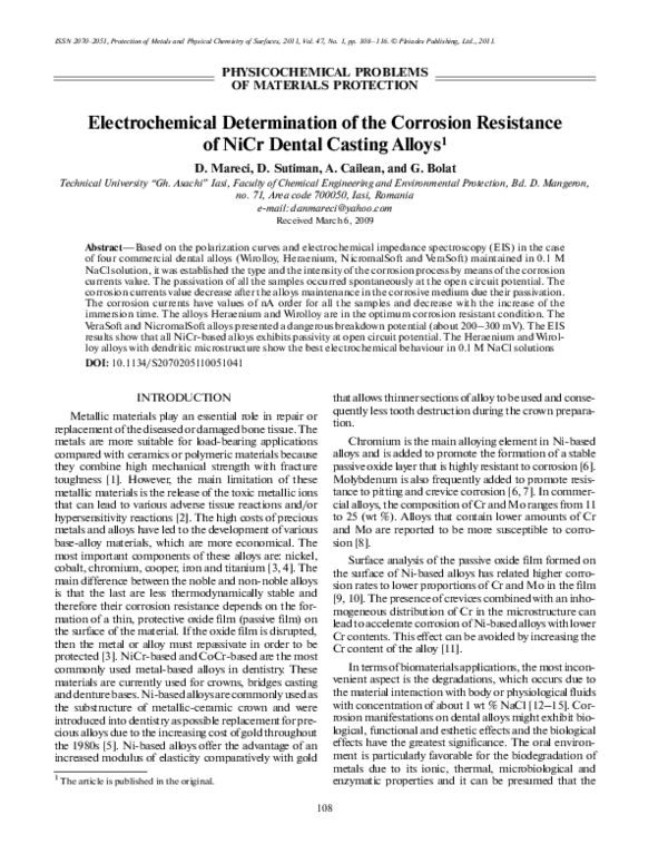 (PDF) Electrochemical determination of the corrosion resistance of NiCr ...