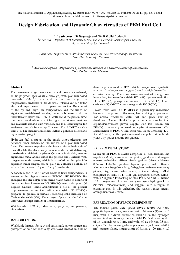 (PDF) Design Fabrication and Dynamic Characteristics of PEM Fuel Cell