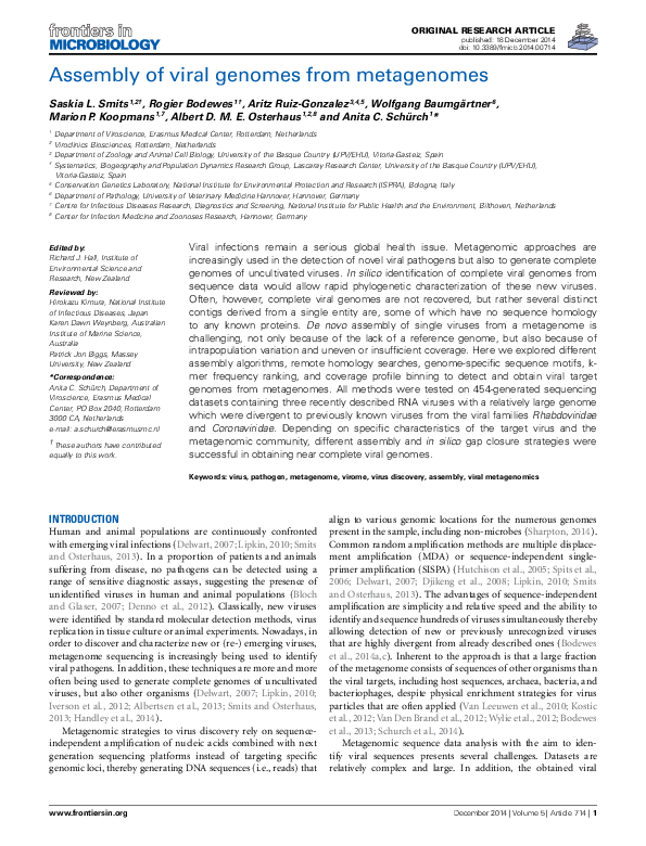 (PDF) Assembly of viral genomes from metagenomes