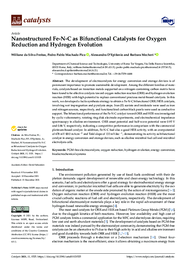 (PDF) Nanostructured Fe-N-C as Bifunctional Catalysts for Oxygen ...