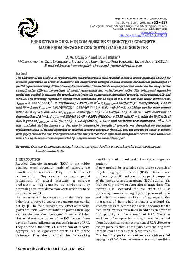 (PDF) PREDICTIVE MODEL FOR COMPRESSIVE STRENGTH OF CONCRETE MADE FROM ...