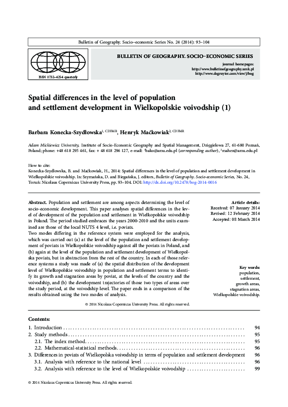 (PDF) Spatial differences in the level of population and settlement ...