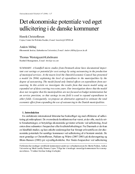 (PDF) Det økonomiske potentiale ved øget udlicitering i de danske ...