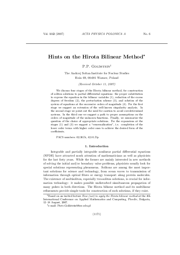 (PDF) Hints on the Hirota Bilinear Method