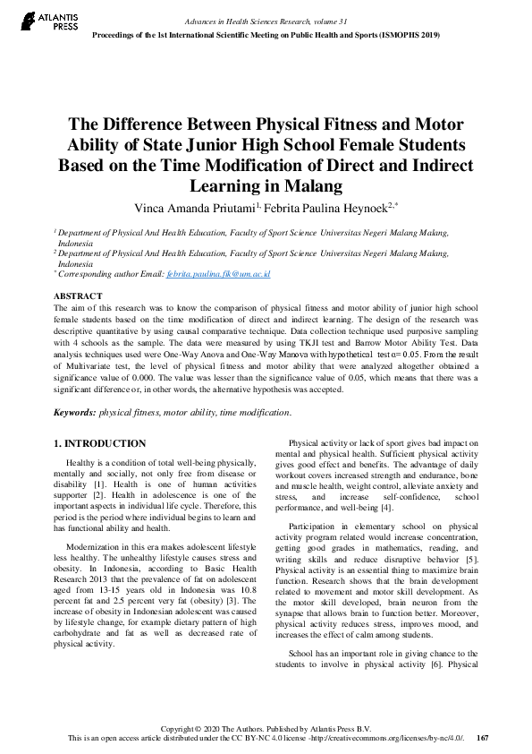 (PDF) The Difference Between Physical Fitness and Motor Ability of ...