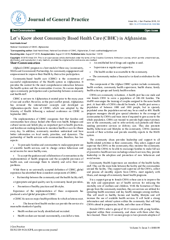 (PDF) Let s Know about Community Based Health Care (CBHC) in Afghanistan