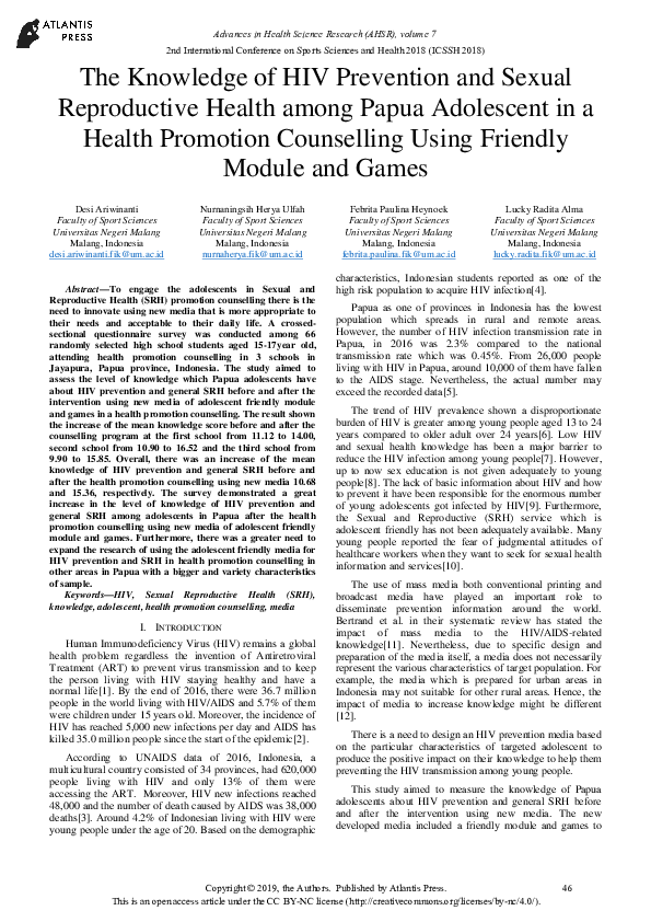 (PDF) The Knowledge of HIV Prevention and Sexual Reproductive Health ...
