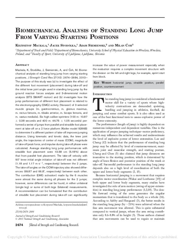 (PDF) Biomechanical Analysis of Standing Long Jump From Varying Starting Positions Krzysztof