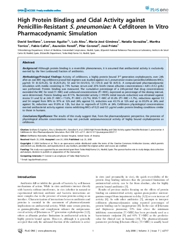 (PDF) High Protein Binding and Cidal Activity against Penicillin ...