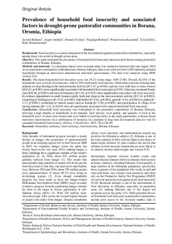 (PDF) Prevalence of household food insecurity and associated factors in ...