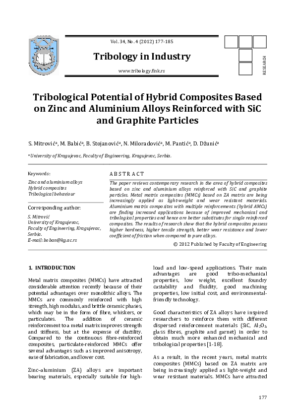 (PDF) Tribological Potential of Hybrid Composites Based on Zinc and ...