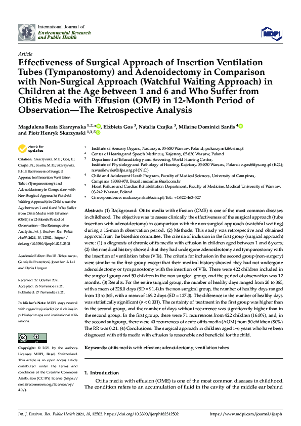 (PDF) Effectiveness of Grommet Insertion in Resistant Otitis Media with