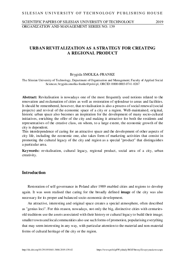 (PDF) Urban revitalization as a strategy for creating a regional product