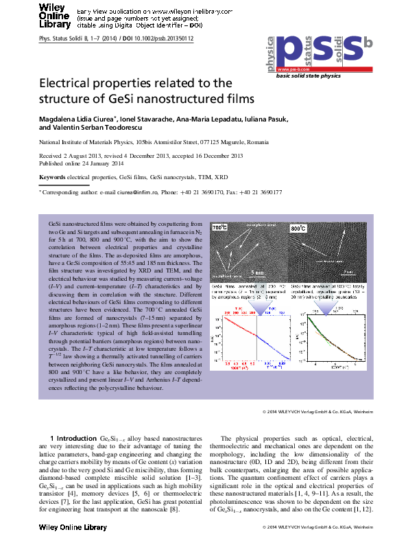 (PDF) Electrical properties related to the structure of GeSi ...