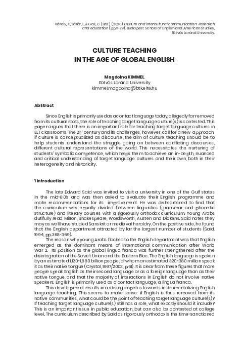 (PDF) Culture Teaching in the Age of Global English