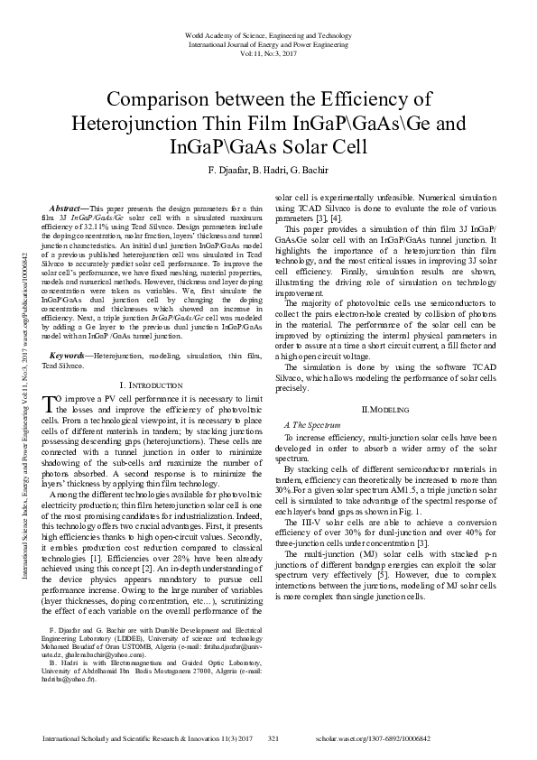 (PDF) Comparison Between The Efficiency Of Heterojunction Thin Film ...