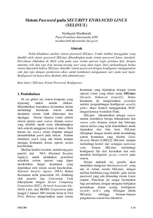 (PDF) Sistem Password pada SECURITY ENHANCED LINUX (SELINUX)