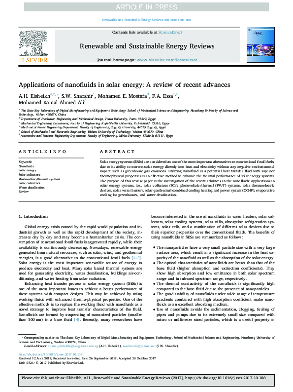 (PDF) Applications of nanofluids in solar energy: A review of recent ...