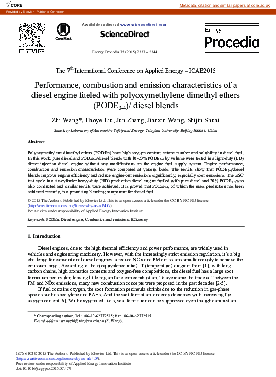 (PDF) Performance, combustion and emission characteristics of biodiesel ...