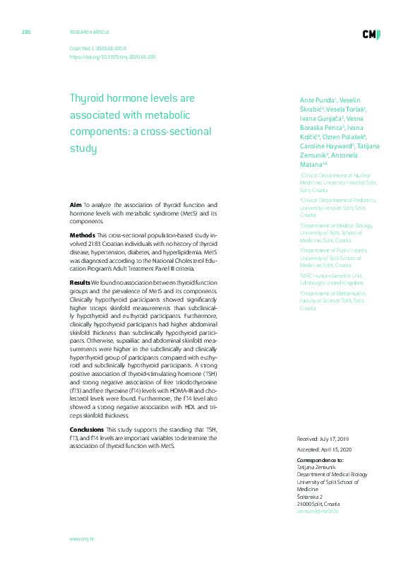 (PDF) Thyroid hormone levels are associated with metabolic components ...