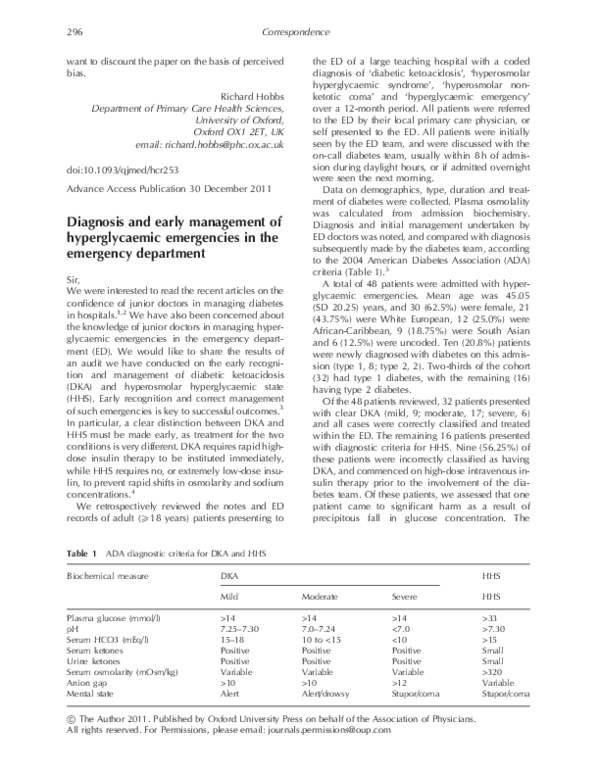 (PDF) Diagnosis and early management of hyperglycaemic emergencies in ...