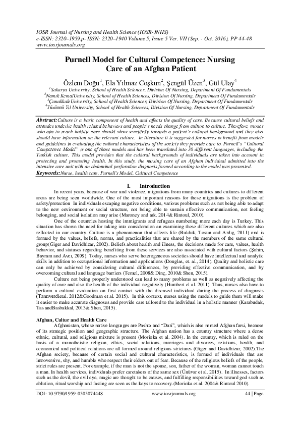 (PDF) Purnell Model for Cultural Competence : Nursing Care of an Afghan ...