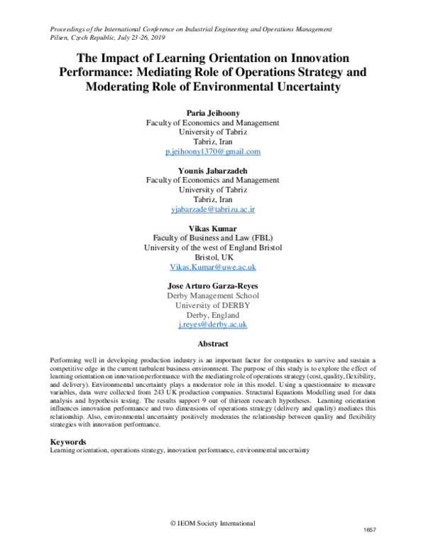 (PDF) The impact of learning orientation on innovation performance ...