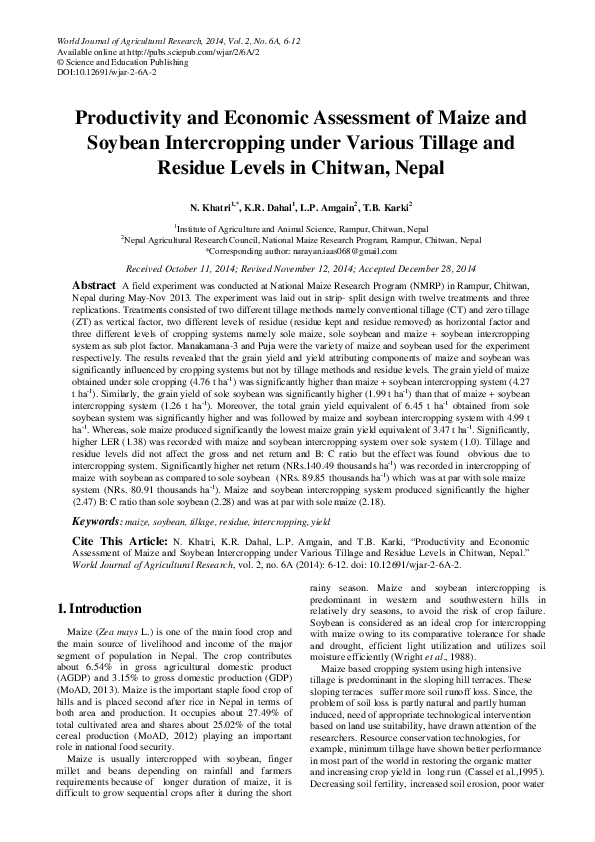 (PDF) Productivity and Economic Assessment of Maize and Soybean ...