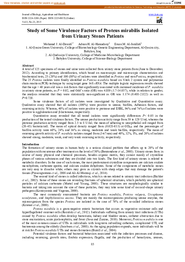 (PDF) Study of Some Virulence Factors of Proteus mirabilis Isolated ...