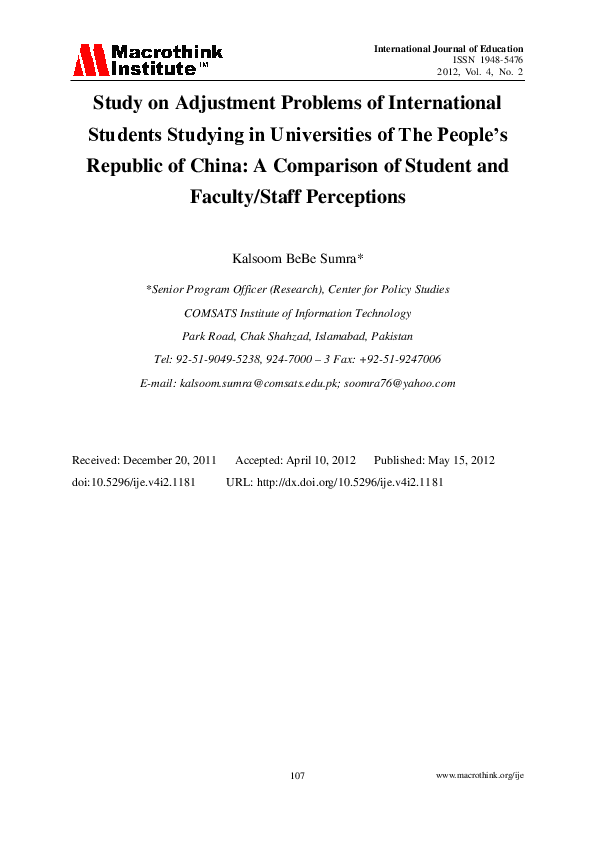(PDF) Study on Adjustment Problems of International Students Studying ...