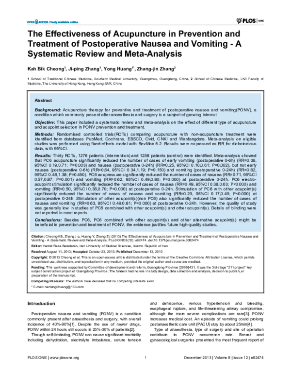 (PDF) The Effectiveness of Acupuncture in Prevention and Treatment of ...