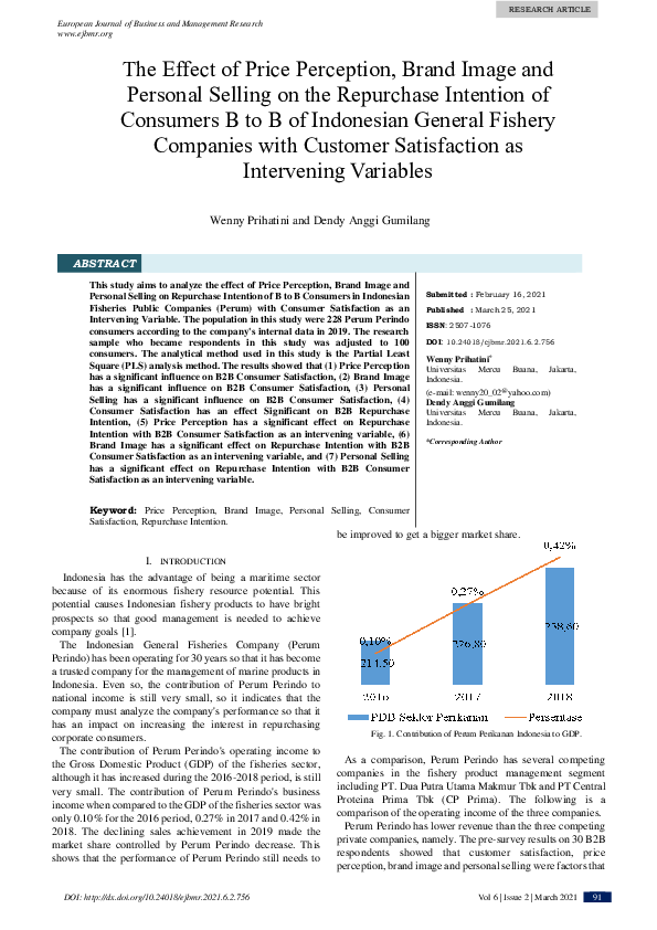 (PDF) The Effect of Price Perception, Brand Image and Personal Selling ...
