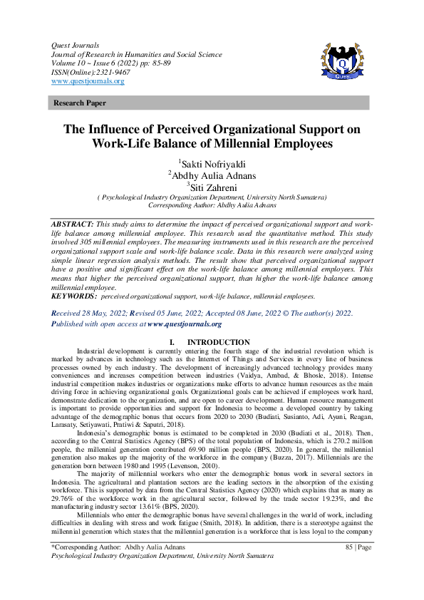 (PDF) The Influence of Perceived Organizational Support on Work-Life ...