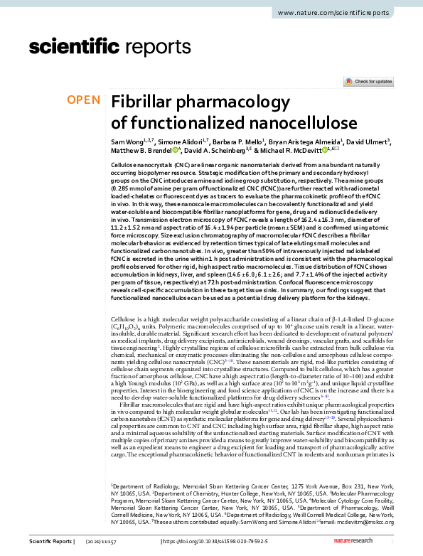 (PDF) Fibrillar pharmacology of functionalized nanocellulose