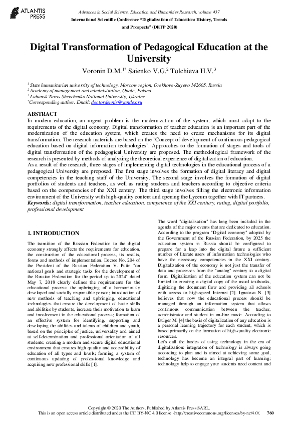 (PDF) Digital Transformation of Pedagogical Education at the University