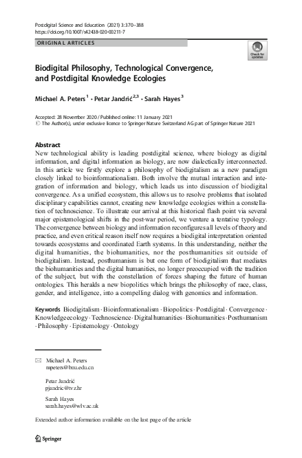 (PDF) Biodigital Philosophy, Technological Convergence, and Postdigital ...