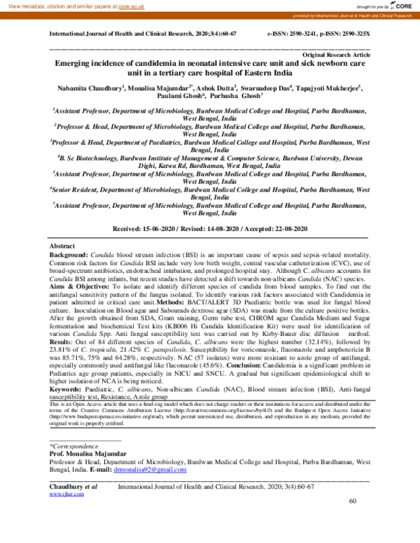 (PDF) Emerging incidence of candidemia in neonatal intensive care unit ...