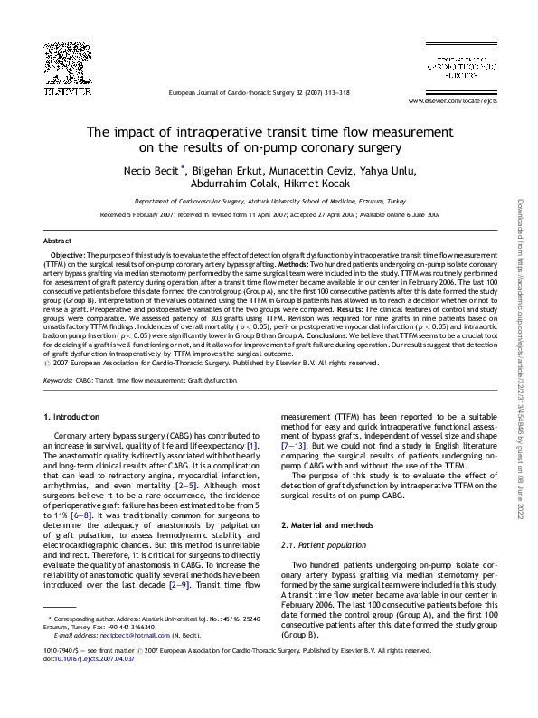 (PDF) The impact of intraoperative transit time flow measurement on the ...
