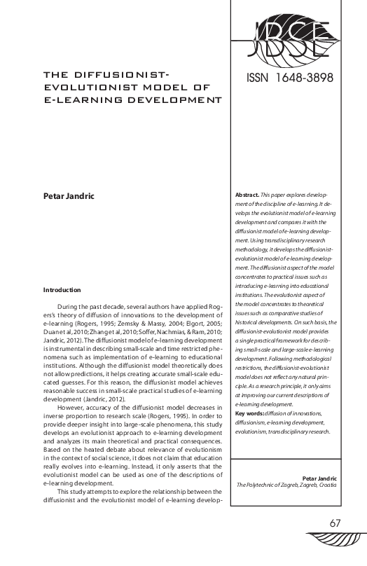 (PDF) The DiffusionistEvolutionist Model of ELearning Development