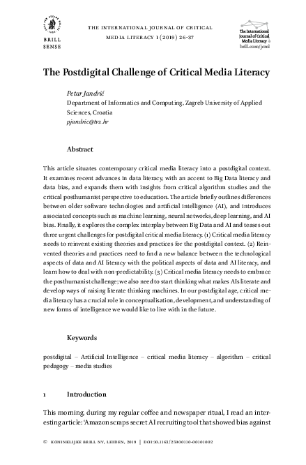 (PDF) The Postdigital Challenge of Critical Media Literacy