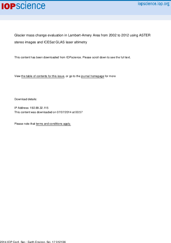 Glacier mass change evaluation in Lambert-Amery Area from 2002 to 2012 using ASTER stereo images and ICESat GLAS laser altimetry
