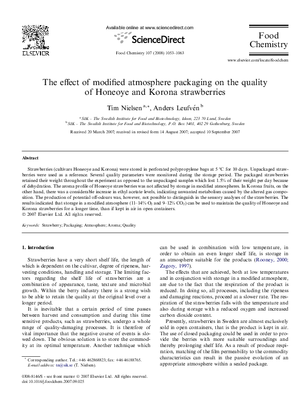 (PDF) The effect of modified atmosphere packaging on the quality of ...