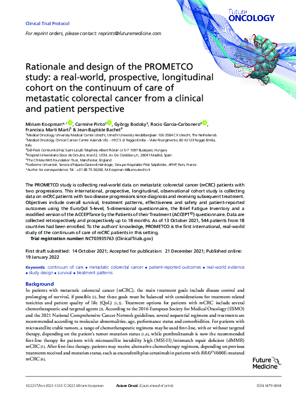 (PDF) Rationale and design of the PROMETCO study: a real-world ...