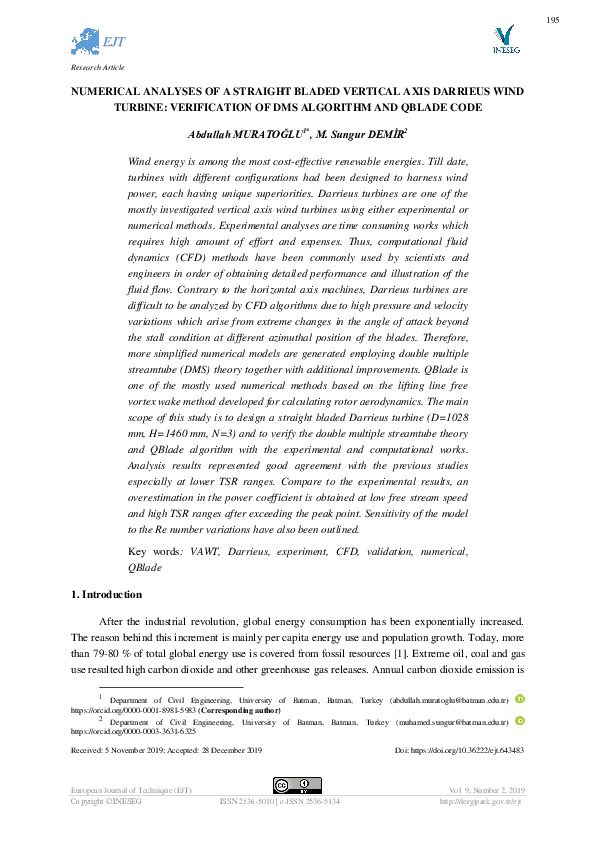 (PDF) Numerical Analyses of a Straight Bladed Vertical Axis Darrieus ...