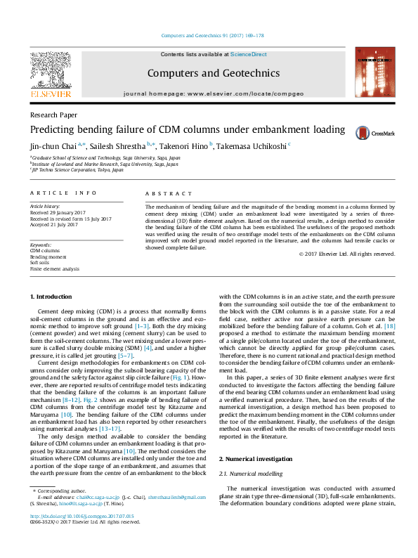 (PDF) Predicting bending failure of CDM columns under embankment loading