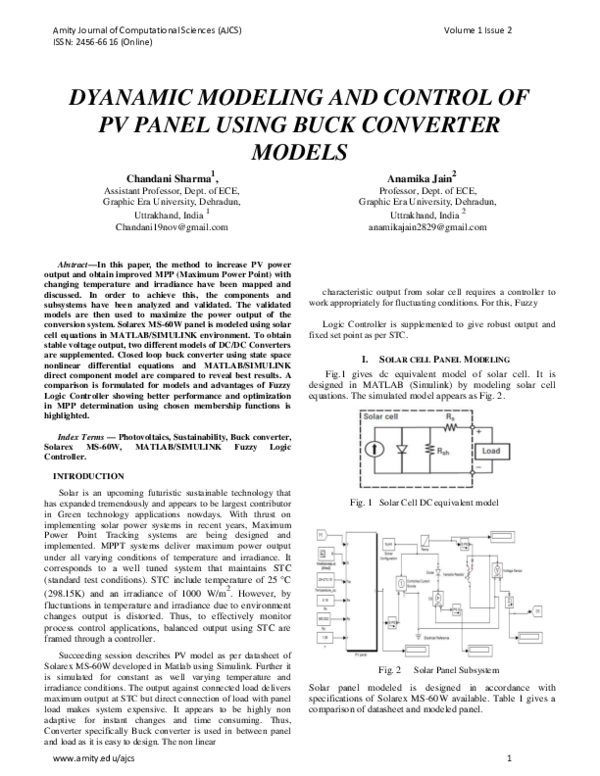 (PDF) Dyanamic Modeling and Control of PV Panel Using Buck Converter Models