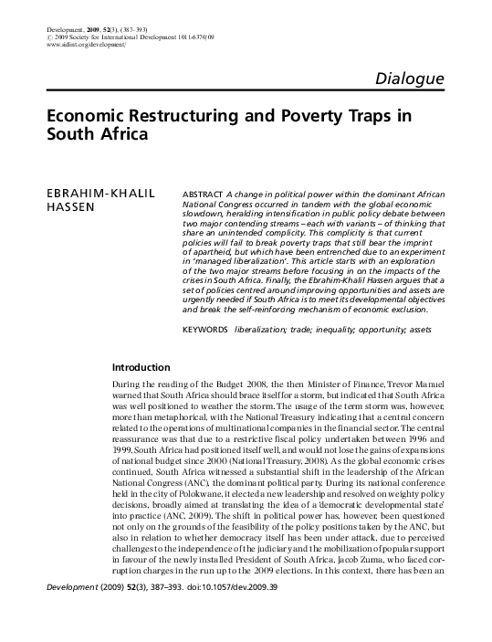 (PDF) Economic Restructuring and Poverty Traps in South Africa