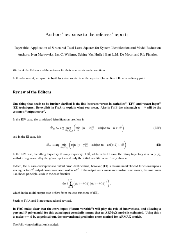 (PDF) Application of structured total least squares for system ...