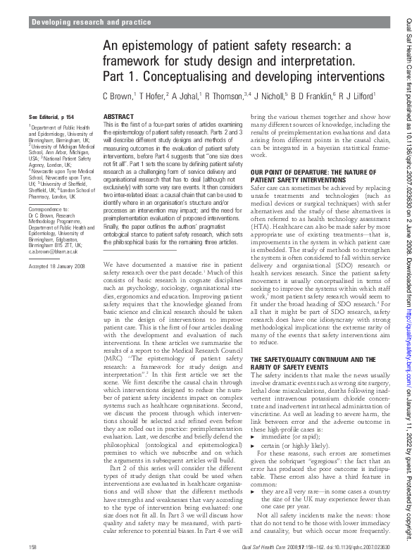 (PDF) An epistemology of patient safety research a framework for study